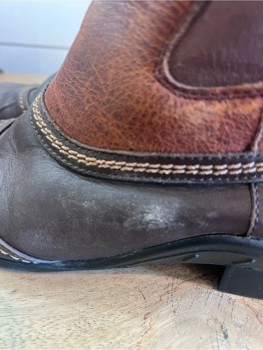 Ariat Two-Tone Brown Leather Pull-On Womens Vintage Work Boots Cabincore